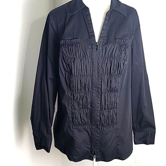 Lane Bryant Black Zip-up Blouse/Jacket with Shirred Elastic on Front, Size 14/16 - Picture 1 of 8